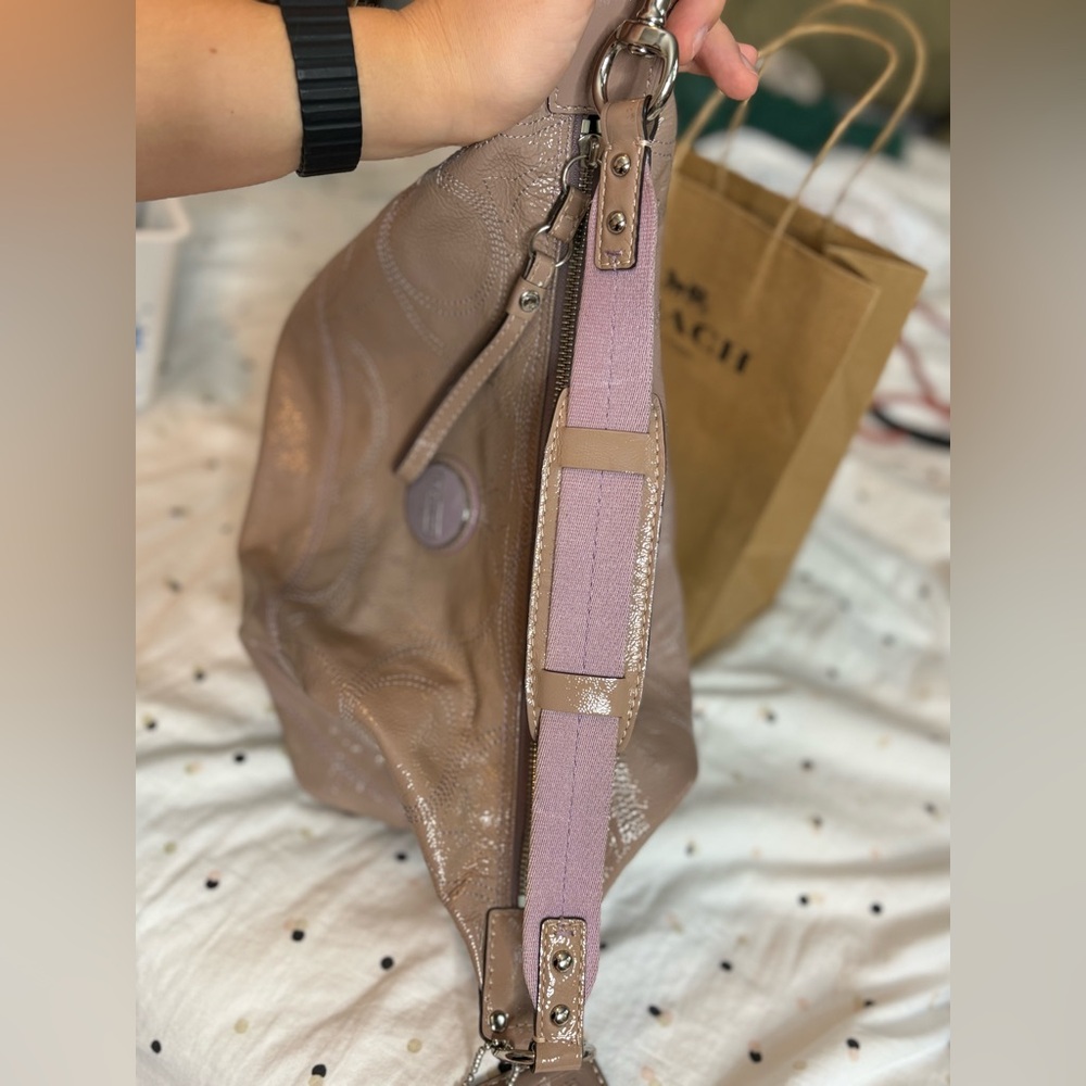 Coach Champagne Shoulder Bag with Purple Accents - Picture 2 of 11